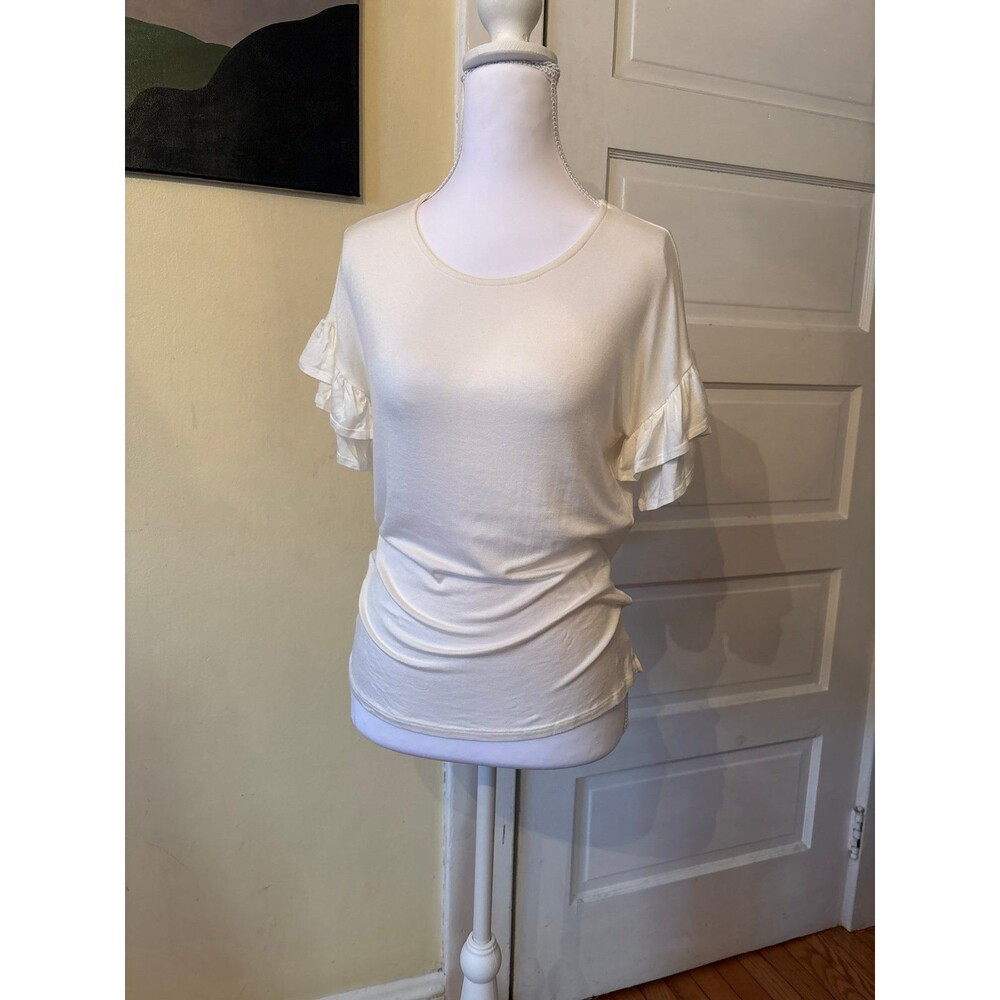 Agnes & Dora frill sleeve top white cream scoop neck ruffle trendy hard to find
